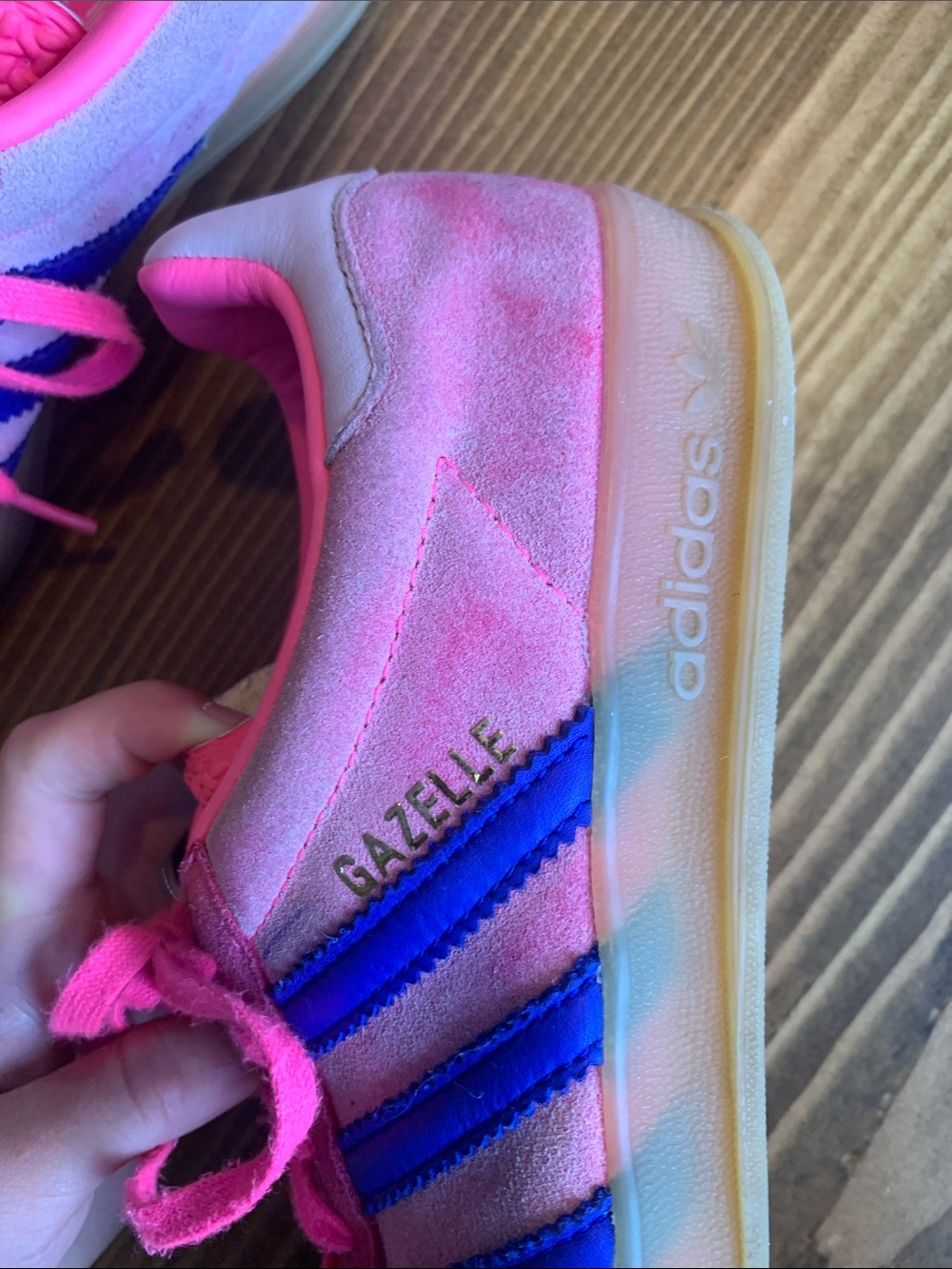 Adidas Gazelle Pink Suede Sneakers with Blue Stripes - Picture 4 of 9